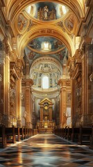 Obraz premium Ornate church interior, golden light