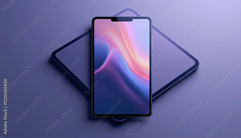 Aufkleber smartphone with abstract background resting on a tablet