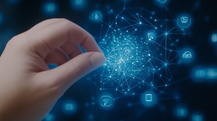 Hand Interacting with Digital Network Sphere