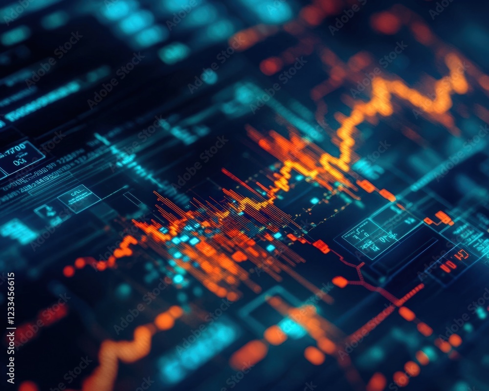 Poster abstract digital data visualization representing financial trends and market analysis