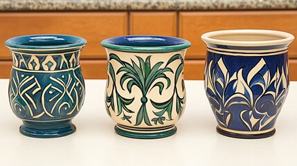 Handcrafted Ceramic Pots with Intricate Designs
