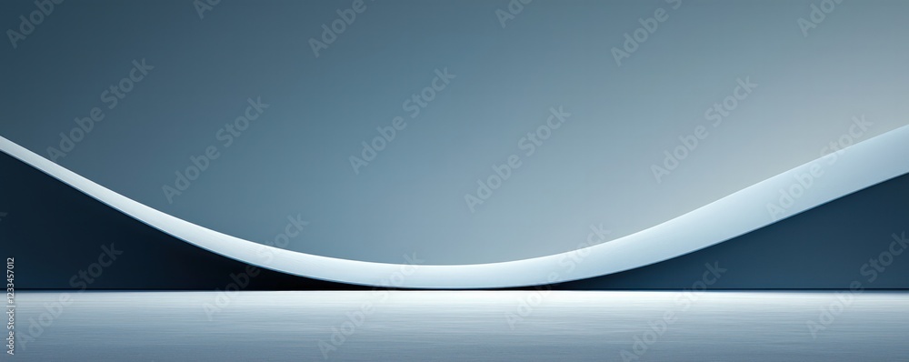 Poster abstract minimalist design featuring smooth curves and soft lines in blue and gray tones