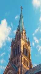 Fototapeta premium Church steeple against a blue sky