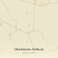 Fototapeta premium Vintage map of Dittelsheim-Heßloch, Germany.