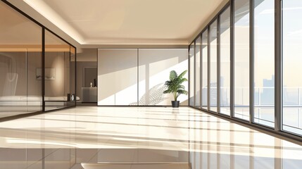 Elegant Modern Apartment Interior with Clean Empty Rooms, Natural Light, and Spacious Design