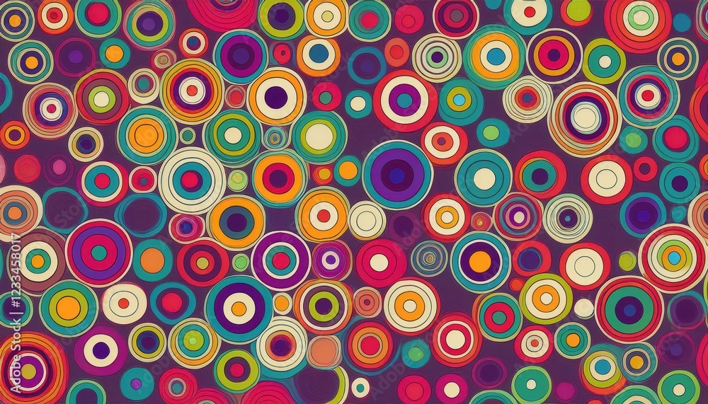 Poster vibrant retro seamless pattern a nostalgic mosaic of colors and circles, creating a bold and playful