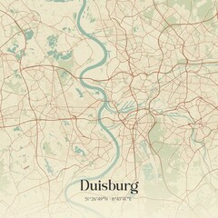 Vintage map of Duisburg, Germany.