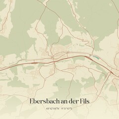 Vintage map of Ebersbach an der Fils, Germany.