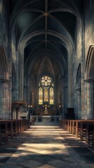 Fototapeta premium Gothic church interior bathed in light