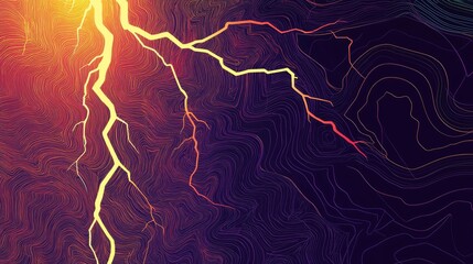 Lightning icon depicted in a continuous line drawing style, portraying a line art representation of a lightning bolt in vector illustration against an abstract background.