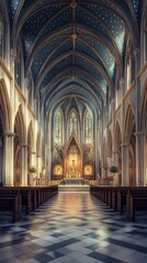 Fototapeta premium Grand cathedral interior, serene light