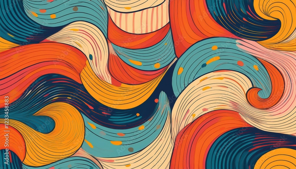 Poster vibrant sinspired retro seamless pattern with bold geometric design and eyecatching color palette, p