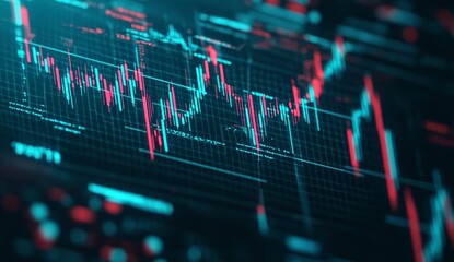 Stock market data displayed on a digital screen showing fluctuating graphs and numbers.