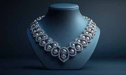 A luxurious diamond necklace displayed elegantly on a black bust.