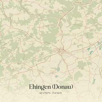 Vintage map of Ehingen (Donau), Germany.