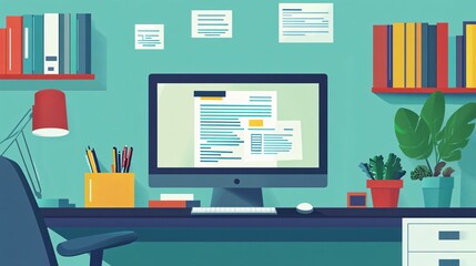 Digital Electronic Documents Displayed on Computer Screen for Online Work and Study