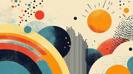 Obraz premium Abstract cosmic landscape art, vibrant colors, sun, website background