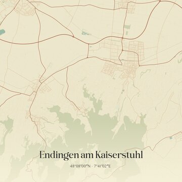 Vintage map of Endingen am Kaiserstuhl, Germany.