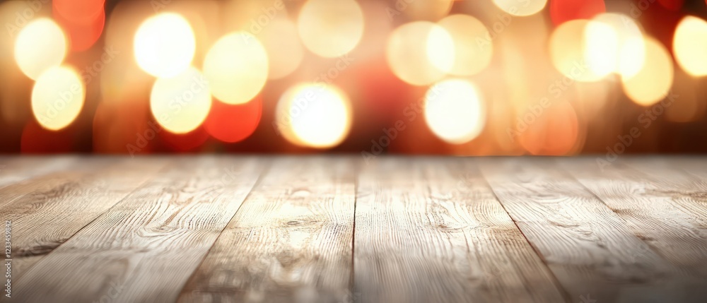 Poster blurred bokeh light background over wooden table creating a warm and inviting atmosphere
