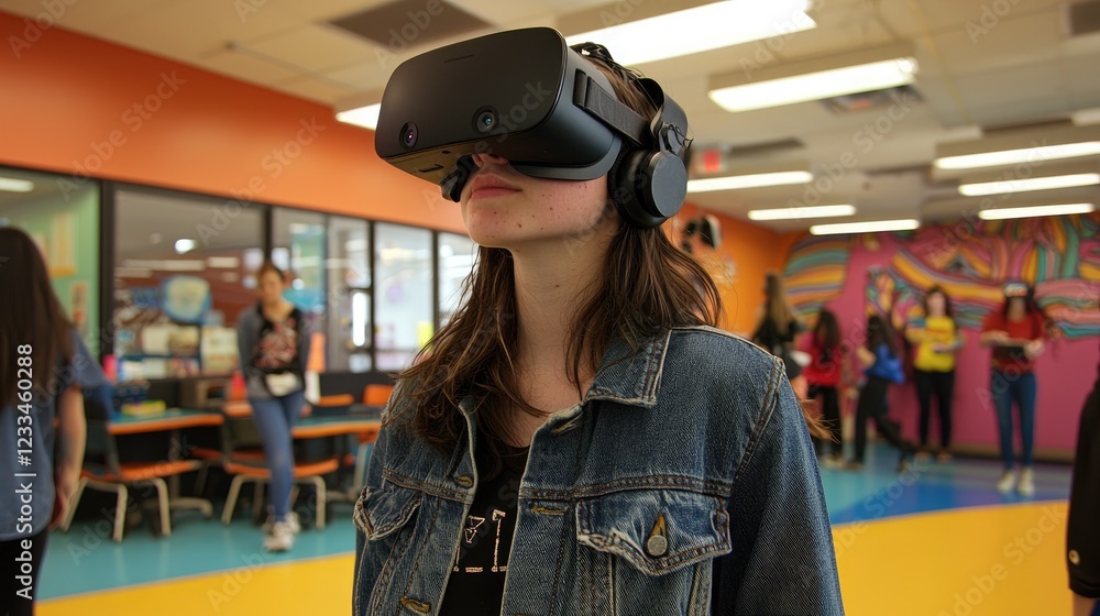 Poster immersive learning with a student explores virtual reality in an educational setting
