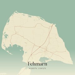 Vintage map of Fehmarn, Germany.