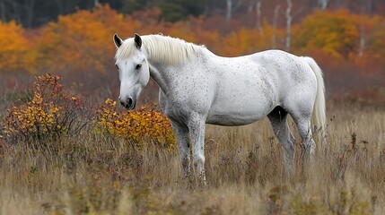 Obraz premium Majestic White Horse in Autumnal Field