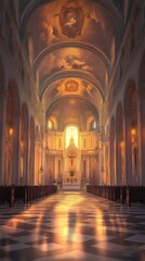 Sunlit Cathedral Interior Grandeur