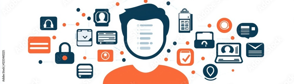 Poster solution ai authentication cybersecurity concept. digital illustration of a person surrounded by var