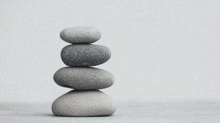 A serene stack of smooth stones in a minimalist setting, symbolizing balance and tranquility