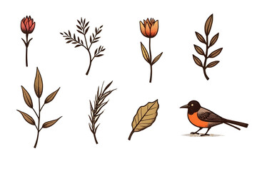 Organic strokes, Hand-drawn nature, Sketchy icons, Earthy tones, Warm aesthetics, Natural imperfection