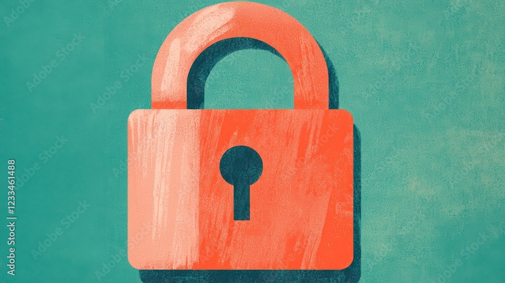 Poster solution ai authentication cybersecurity concept. digital illustration of an orange padlock on a tea