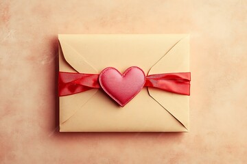 Romantic Vintage Envelope with Red Ribbon and Heart Decor