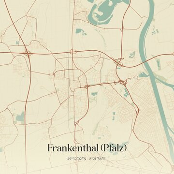 Vintage map of Frankenthal (Pfalz), Germany.