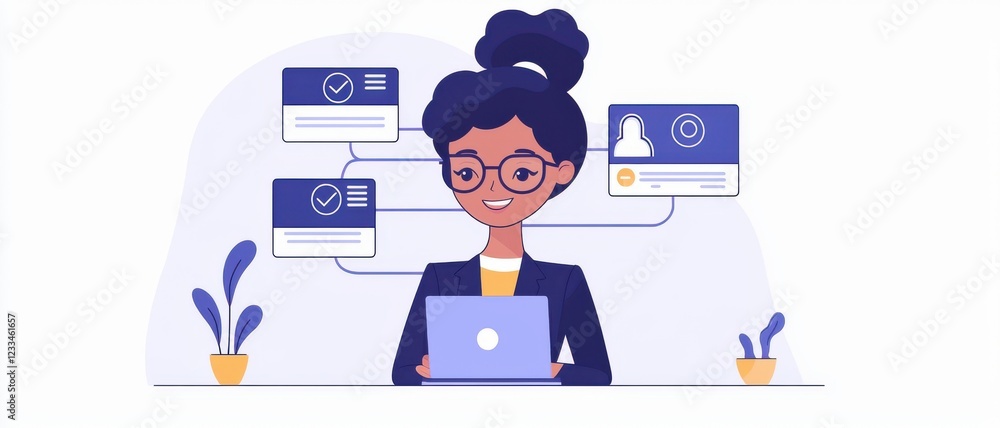 Aufkleber solution ai authentication cybersecurity concept. digital illustration of a woman working on a lapto