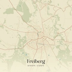 Vintage map of Freiberg, Germany.