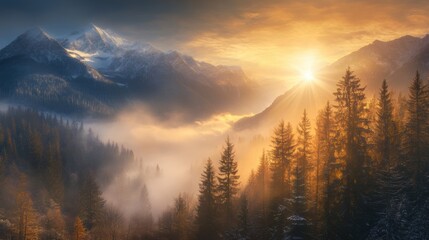 Fototapeta premium Majestic winter landscape scenery wallpaper with snow mountain forest