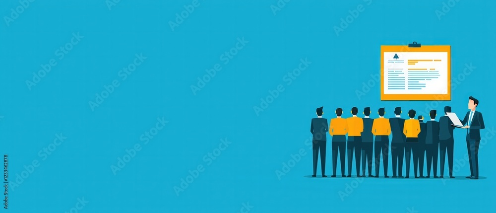 Poster business team engaging in a collaborative presentation with visual data in a modern office