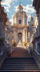 Fototapeta premium Grand staircase ascending to a church.