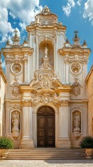 Obraz premium Ornate church facade under a blue sky