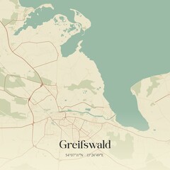 Obraz premium Vintage map of Greifswald, Germany.