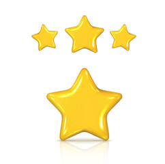 3d realistic vector icon. Yellow shiny  shape star in cute cartoon style.