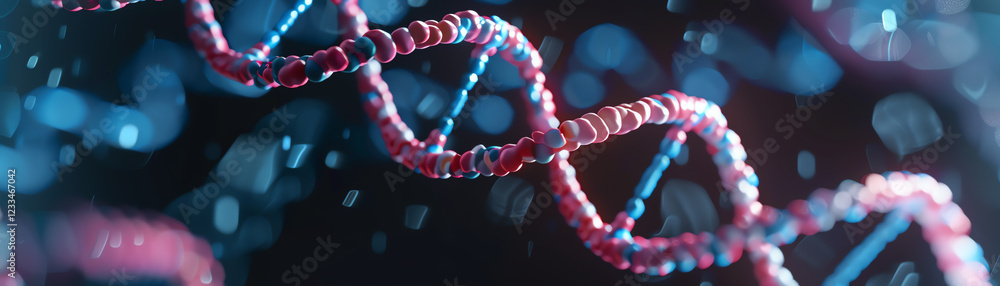 Poster close-up view of dna helix structure under abstract light effects in scientific context