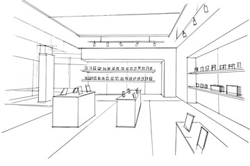 Drawing exterior and interior architectural lines. , Graphic assembly in architecture and interior design work. ,Sketch ideas for interior or exterior designs.