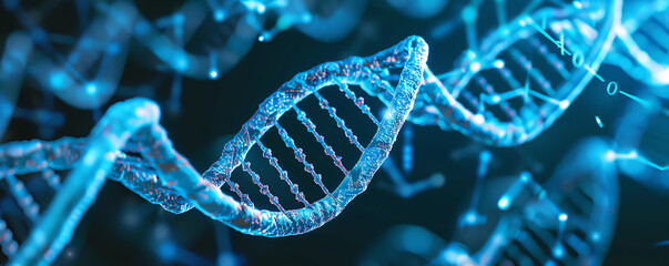 Close-Up View Of DNA Structure Highlighting Molecular Patterns In Vibrant Blue Tone