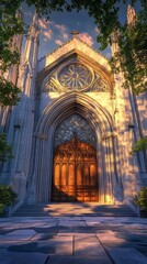 Fototapeta premium Majestic church entrance at sunset