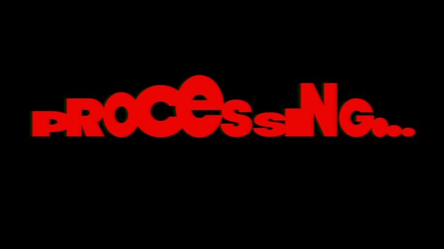 Processing text message animation with distortion effects on a black background