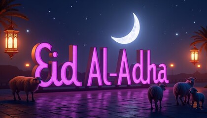 Eid Al-Adha Night Scene with Sheep