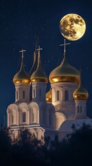 Fototapeta premium Golden domes under a full moon