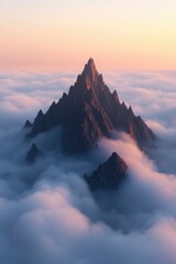 Majestic Mountain Peak Above a Sea of Clouds at Sunset