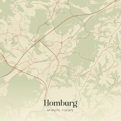 Vintage map of Homburg, Germany.